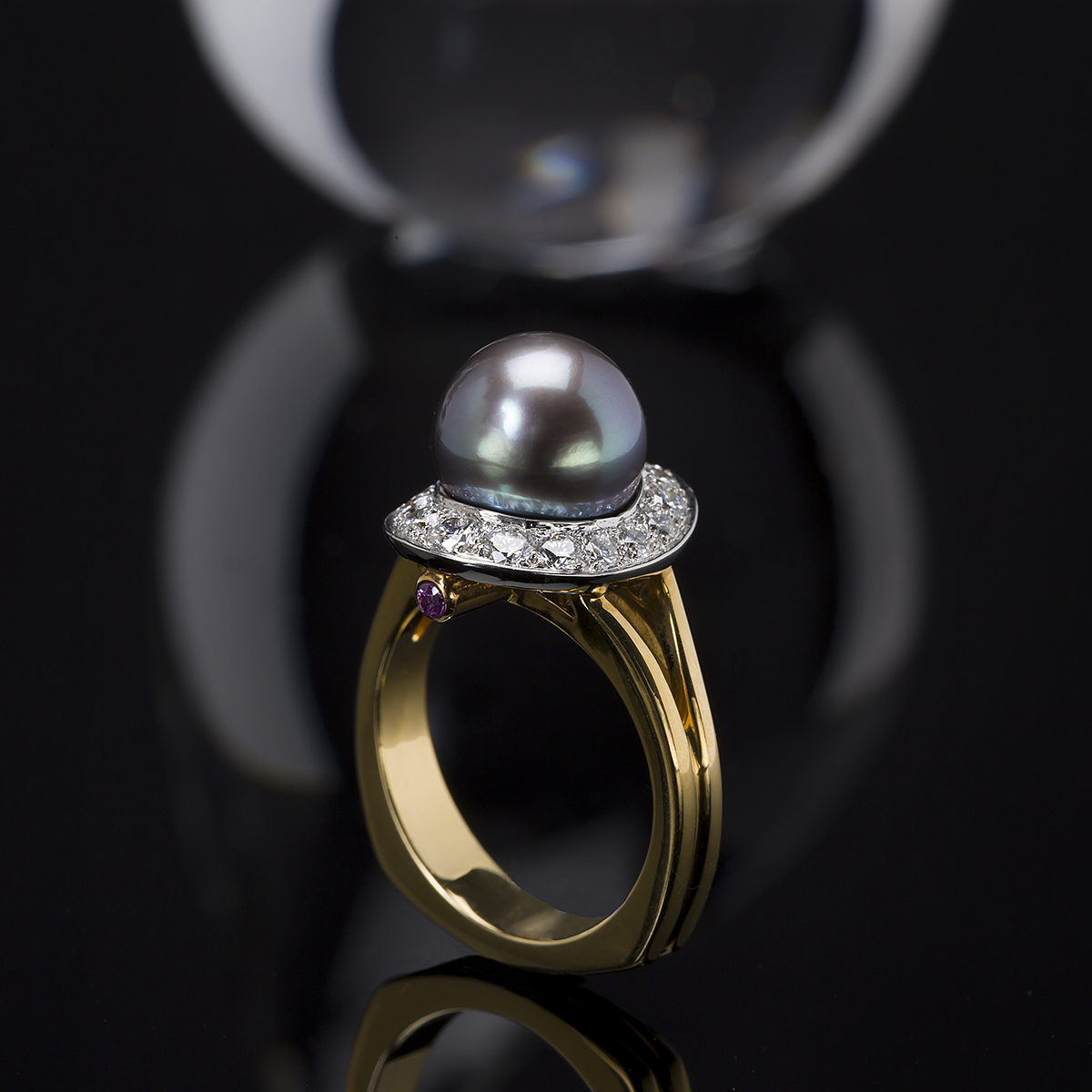 Award winning Tahitian black pearl + diamond 14K white gold ring - JLeyden  & Son Jewelers