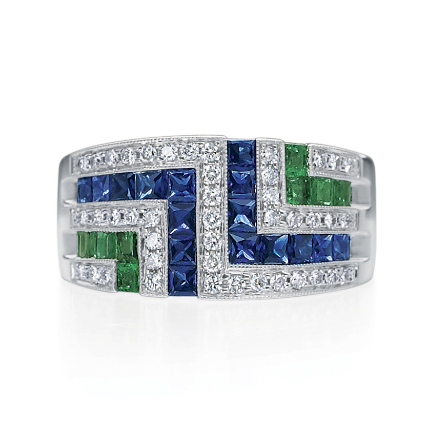 Diamond Emerald and Sapphire Ring - Calhoun Jewelers